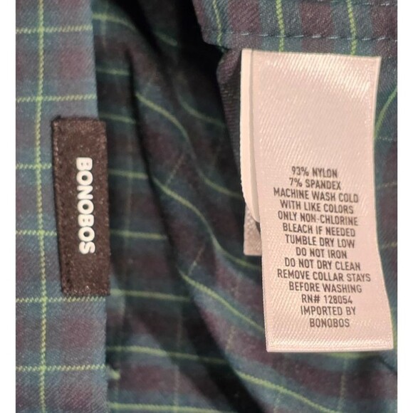Bonobos Mens Tech Shirt Long Sleeve Button Up Slim Fit Performance Green Navy XL - Picture 4 of 12